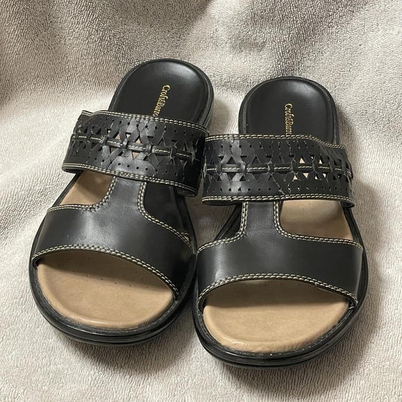 Croft & Barrow Black Faux Leather Sandals Women's‎ Size 8.5 M Slip On - Picture 1 of 9